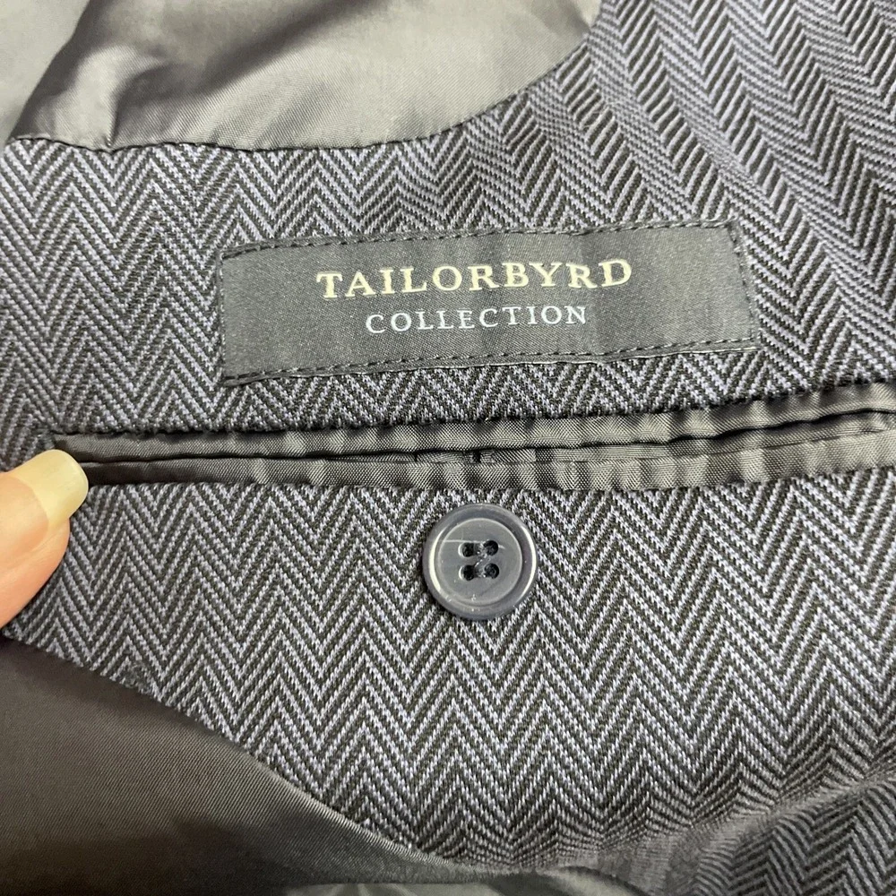 Tailorbyrd Mens Blazer Jacket L/42R Navy Herringbone Stripe 2 Button Double Vent
